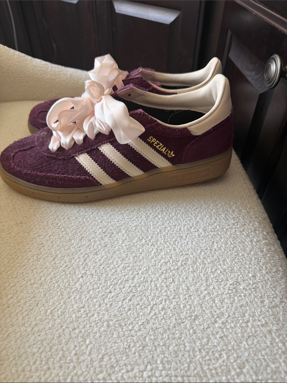 adidas spezial Burgundy Suede Sneakers with light Pink Ribbon Laces - Picture 5 of 7